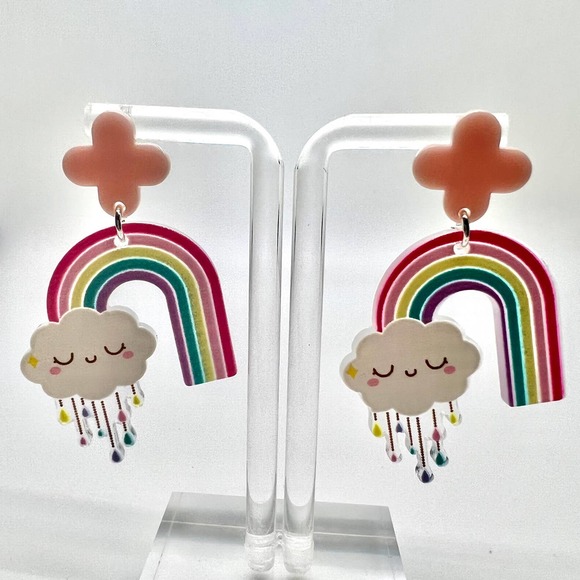 Rainbow and Rain Cloud Earrings - Teacher Earrings - Spring Earrings - Picture 1 of 10